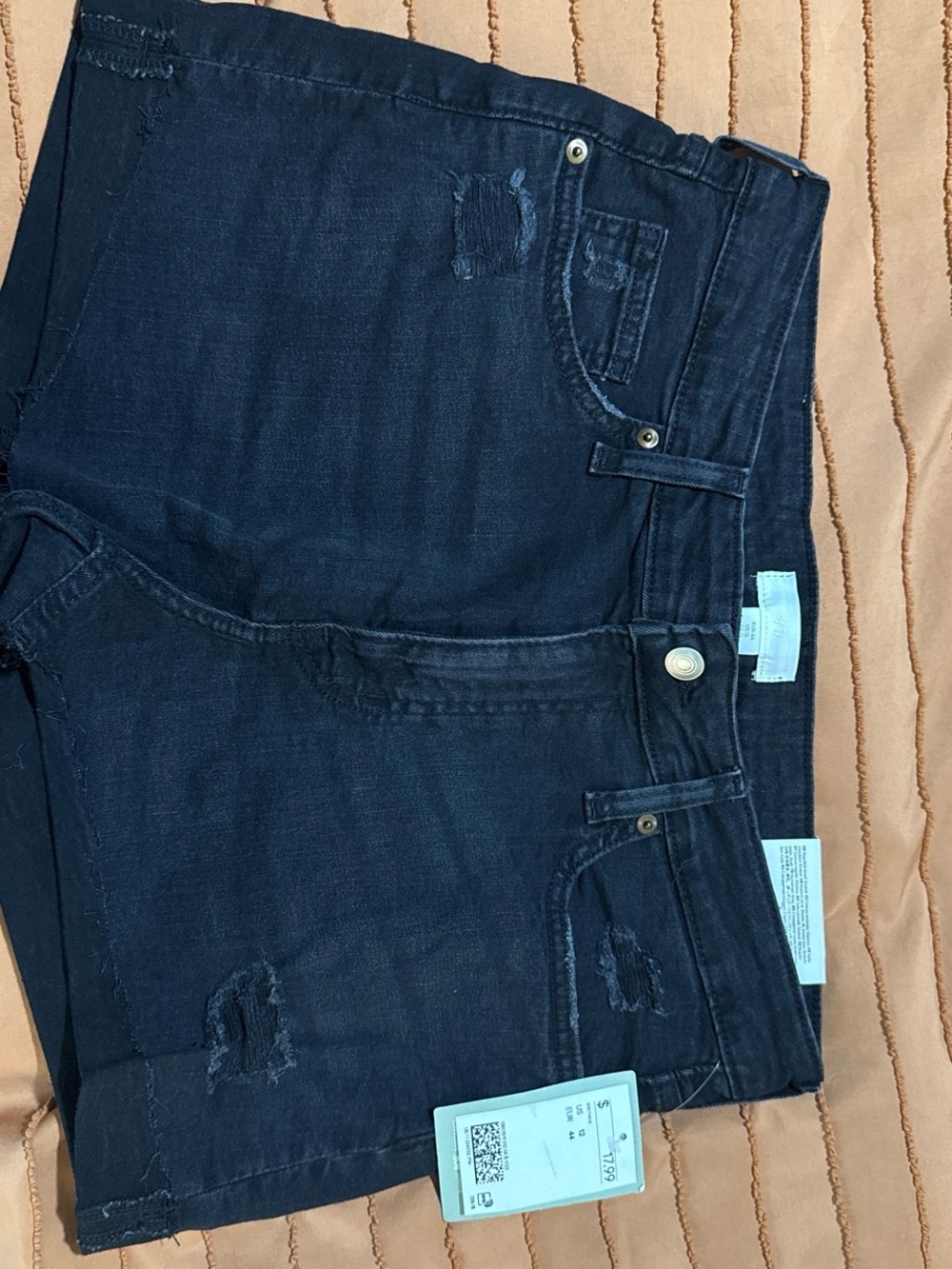 H&M Dark Blue Distressed Denim Shorts